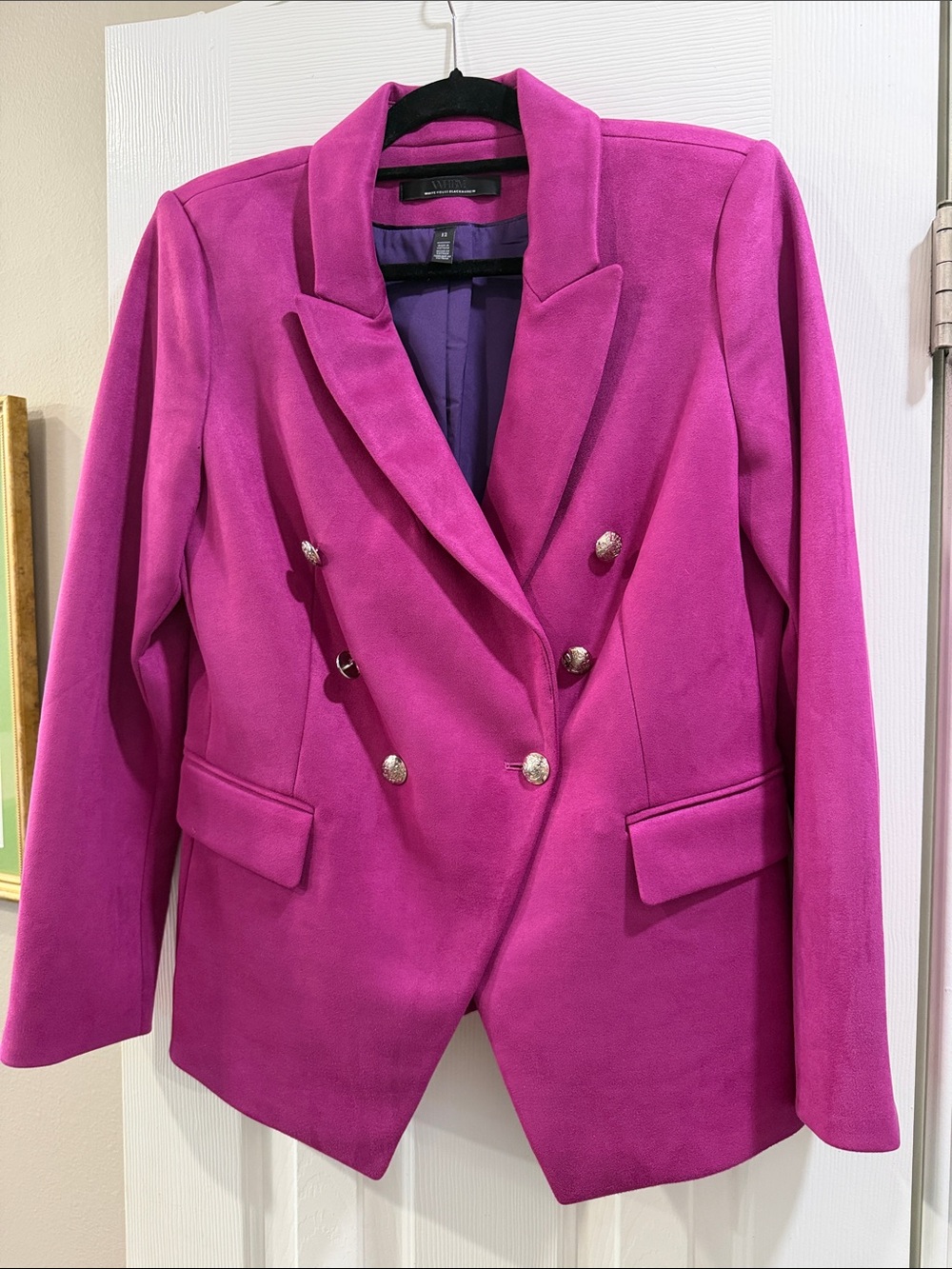 White House Black Market Double-Breasted Fuchsia Studio Blazer Like New Size 12